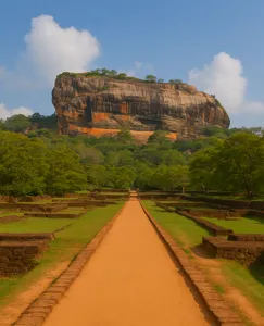 Sigiriya Rock Fortress and the historic garden approach in Sri Lanka