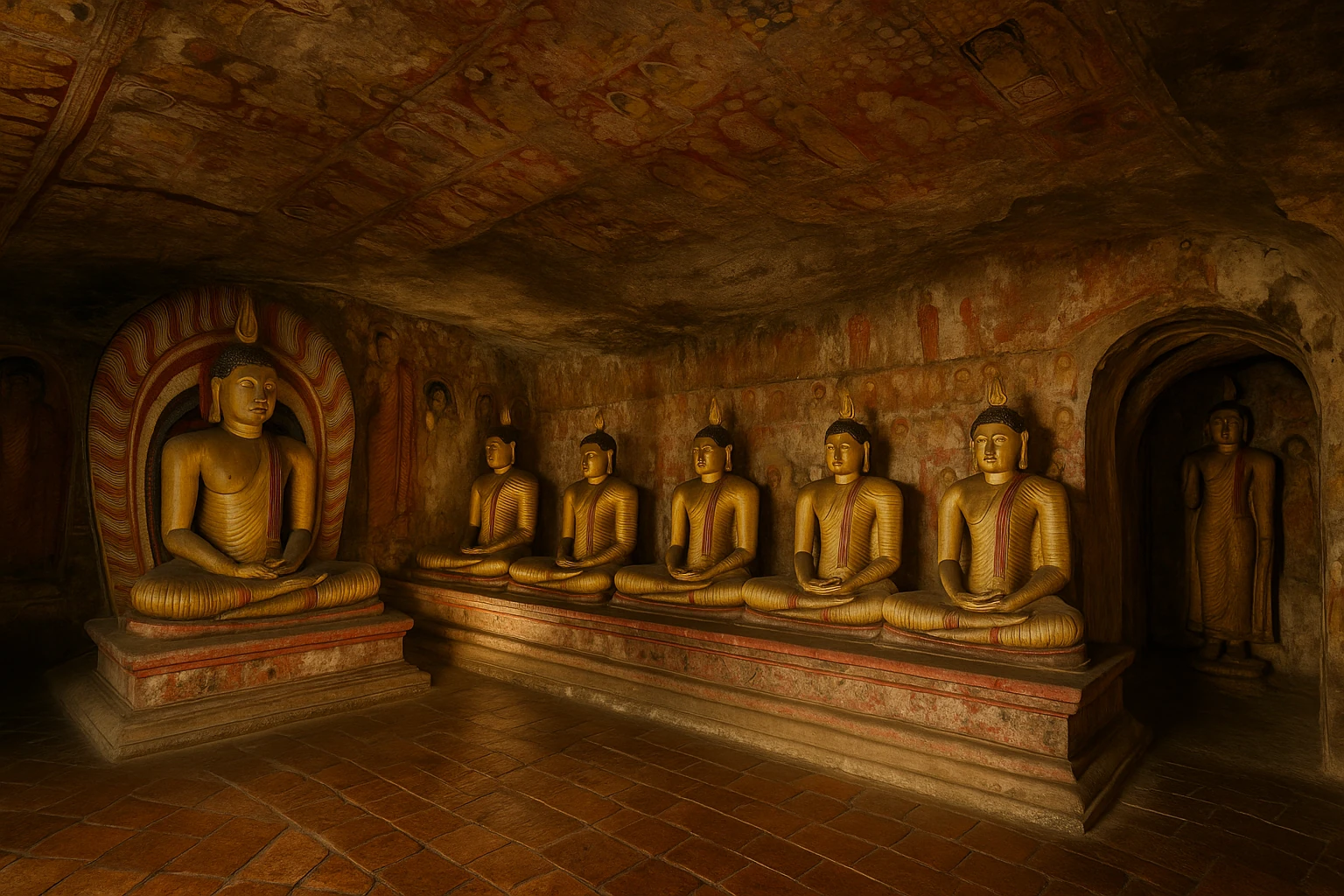 Dambulla Golden Cave Temple with Buddha statues and murals